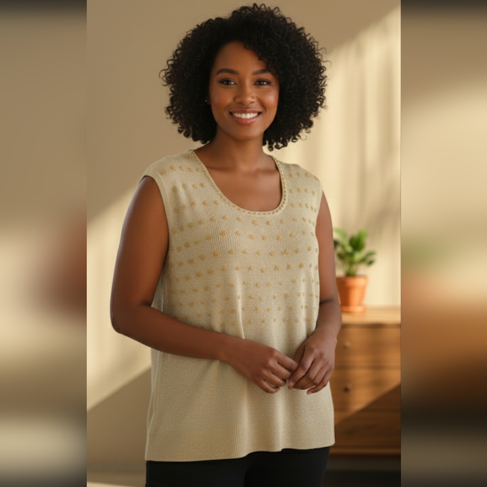 Laura Elegant Ribbed Knit Sleeveless Top, Plus Size 1X